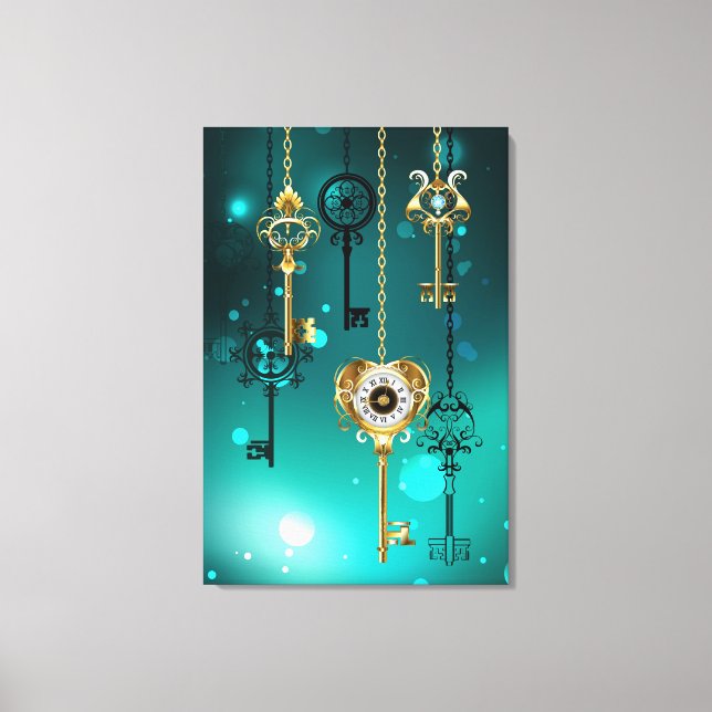 Antique Skeleton Keys on Green Background Canvas Print (Front)