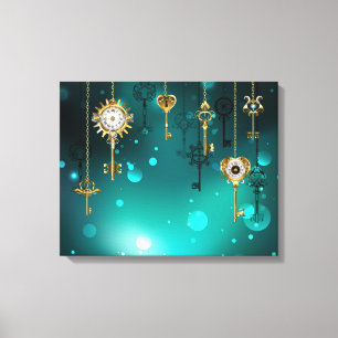 Antique Skeleton Keys on Green Background Canvas Print