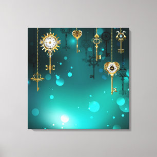 Antique Skeleton Keys on Green Background Canvas Print