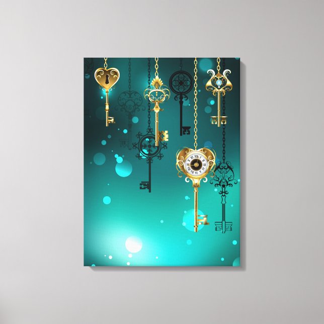 Antique Skeleton Keys on Green Background Canvas Print (Front)