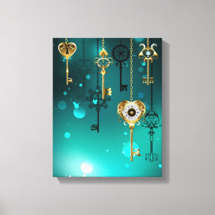 Antique Skeleton Keys on Green Background Canvas Print