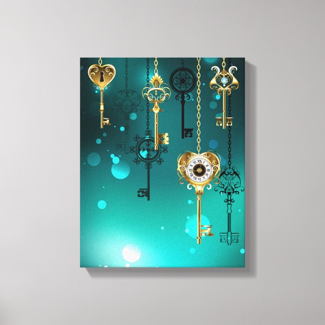 Antique Skeleton Keys on Green Background Canvas Print (Front)