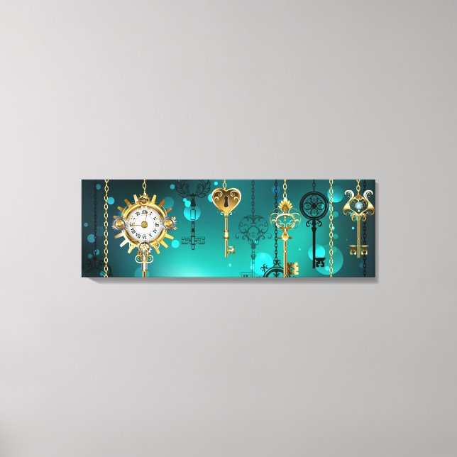 Antique Skeleton Keys on Green Background Canvas Print (Front)