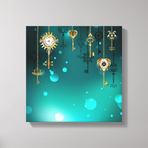 Antique Skeleton Keys on Green Background Canvas Print