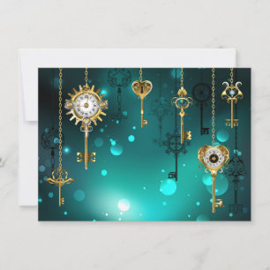 Antique Skeleton Keys on Green Background Card