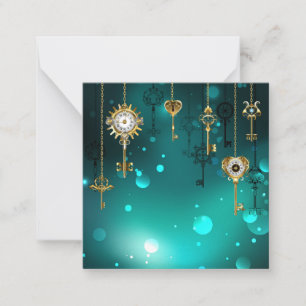 Antique Skeleton Keys on Green Background Card