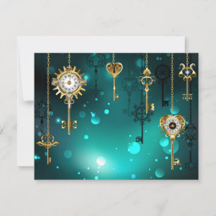 Antique Skeleton Keys on Green Background Card