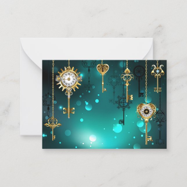 Antique Skeleton Keys on Green Background Card (Front)