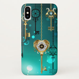 Antique Skeleton Keys on Green Background iPhone X Case