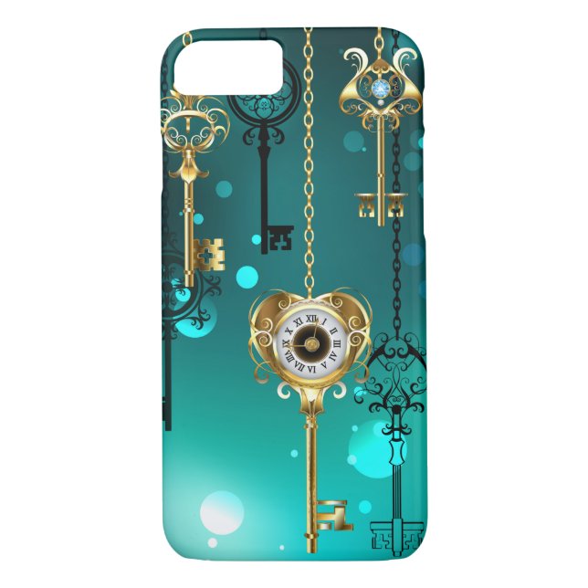 Antique Skeleton Keys on Green Background Case-Mate iPhone Case (Back)
