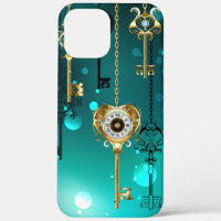 Antique Skeleton Keys on Green Background