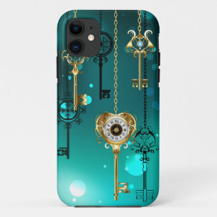 Antique Skeleton Keys on Green Background iPhone 11 Case
