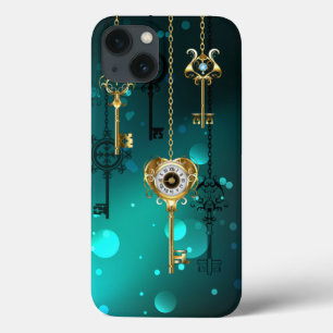 Antique Skeleton Keys on Green Background iPhone 13 Case