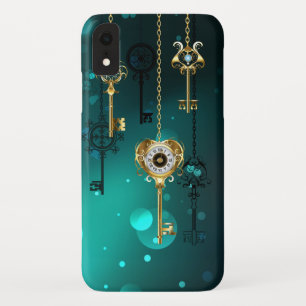 Antique Skeleton Keys on Green Background iPhone XR Case