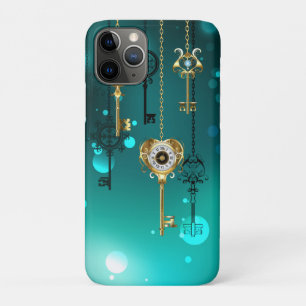 Antique Skeleton Keys on Green Background iPhone 11 Pro Case