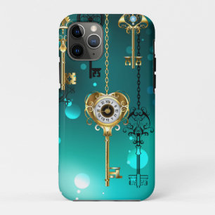 Antique Skeleton Keys on Green Background iPhone 11 Pro Case