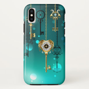 Antique Skeleton Keys on Green Background iPhone XS Case