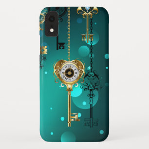 Antique Skeleton Keys on Green Background iPhone XR Case