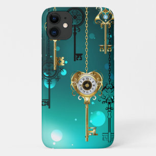 Antique Skeleton Keys on Green Background iPhone 11 Case