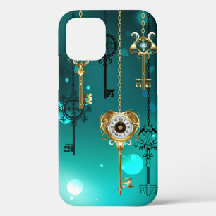 Antique Skeleton Keys on Green Background iPhone 12 Case