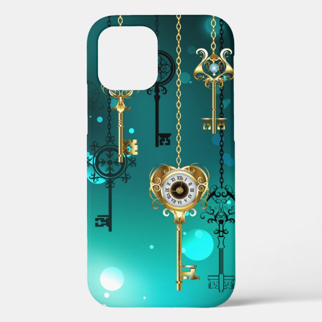 Antique Skeleton Keys on Green Background Case-Mate iPhone Case (Back)