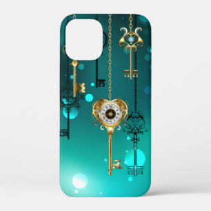 Antique Skeleton Keys on Green Background iPhone 12 Mini Case
