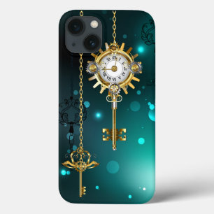 Antique Skeleton Keys on Green Background iPhone 13 Case