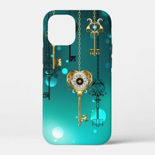 Antique Skeleton Keys on Green Background iPhone 12 Mini Case