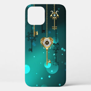 Antique Skeleton Keys on Green Background iPhone 12 Case