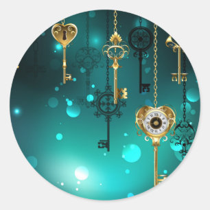 Antique Skeleton Keys on Green Background Classic Round Sticker