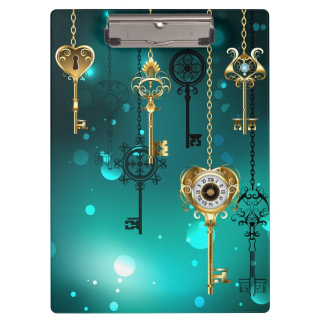 Antique Skeleton Keys on Green Background Clipboard (Front)