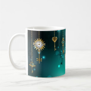 Antique Skeleton Keys on Green Background Coffee Mug