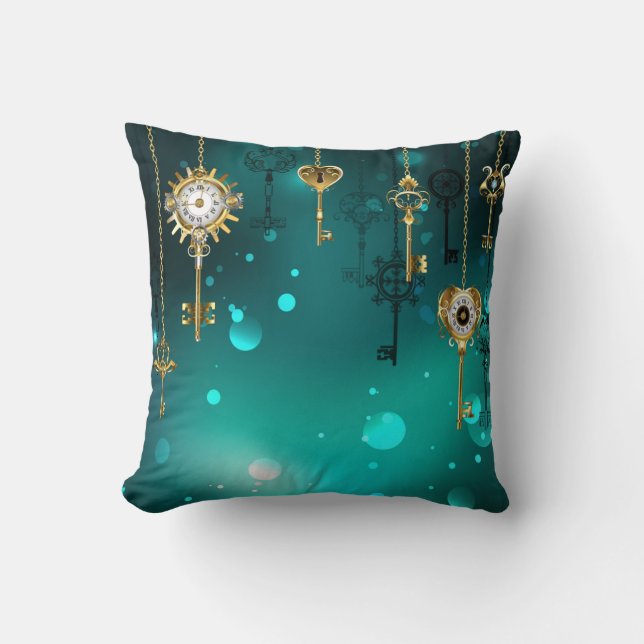 Antique Skeleton Keys on Green Background Cushion (Front)