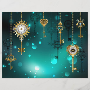 Antique Skeleton Keys on Green Background Custom Letterhead
