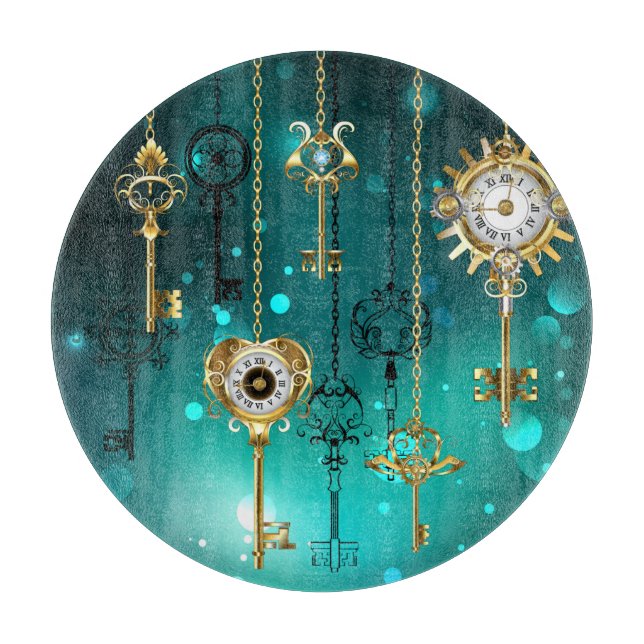 Antique Skeleton Keys on Green Background Cutting Board (Front)