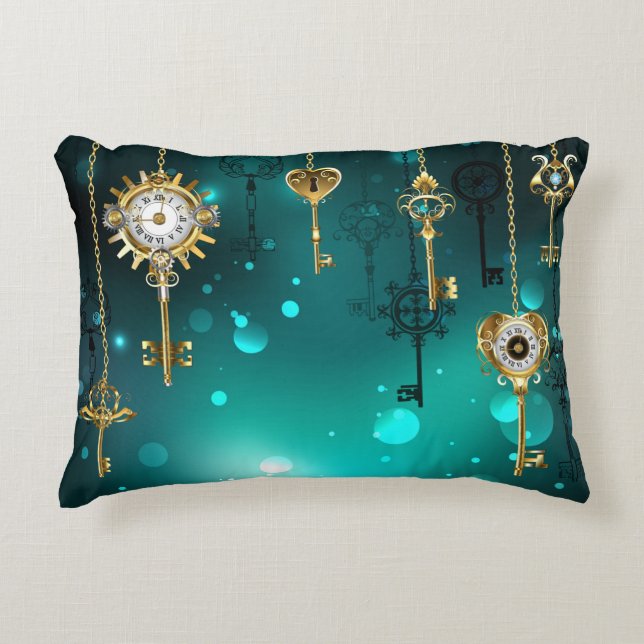 Antique Skeleton Keys on Green Background Decorative Cushion (Front)