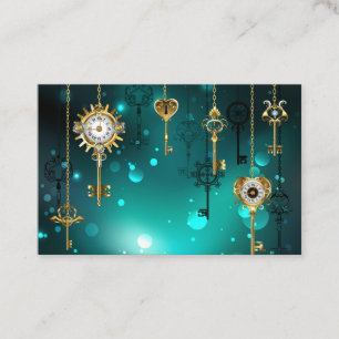 Antique Skeleton Keys on Green Background Discount Card