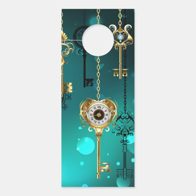 Antique Skeleton Keys on Green Background Door Hanger (Front)
