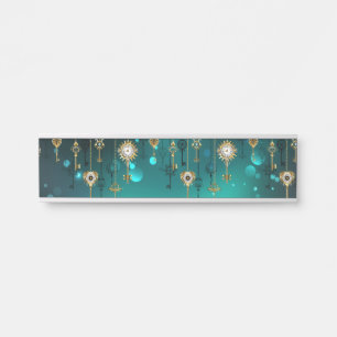 Antique Skeleton Keys on Green Background Door Sign