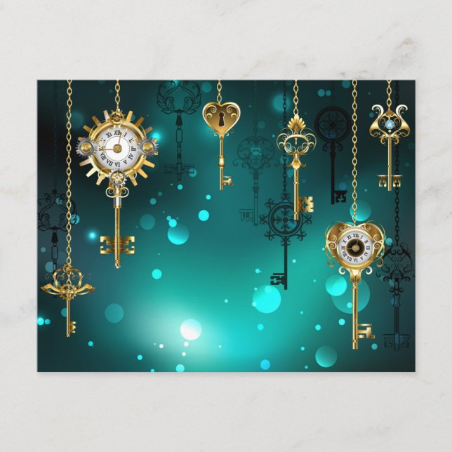 Antique Skeleton Keys on Green Background Enclosure Card (Front)