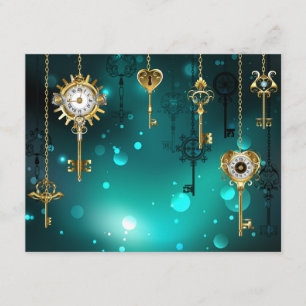 Antique Skeleton Keys on Green Background Enclosure Card