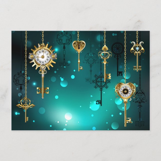Antique Skeleton Keys on Green Background Enclosure Card (Front)