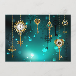 Antique Skeleton Keys on Green Background Enclosure Card