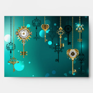 Antique Skeleton Keys on Green Background Envelope