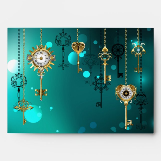 Antique Skeleton Keys on Green Background Envelope (Front)