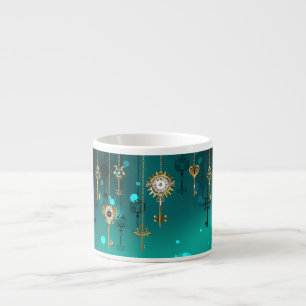 Antique Skeleton Keys on Green Background Espresso Cup