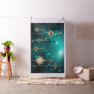 Antique Skeleton Keys on Green Background Fabric