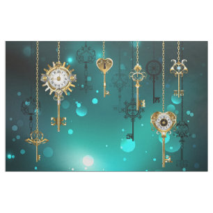 Antique Skeleton Keys on Green Background Fabric