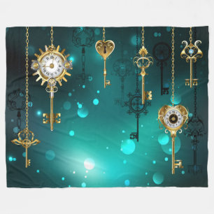 Antique Skeleton Keys on Green Background Fleece Blanket