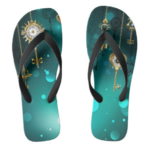 Antique Skeleton Keys on Green Background Flip Flops